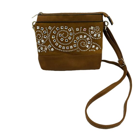 Unbranded Small Brown Faux Pebbled Leather Purse With Bling - Picture 2 of 10